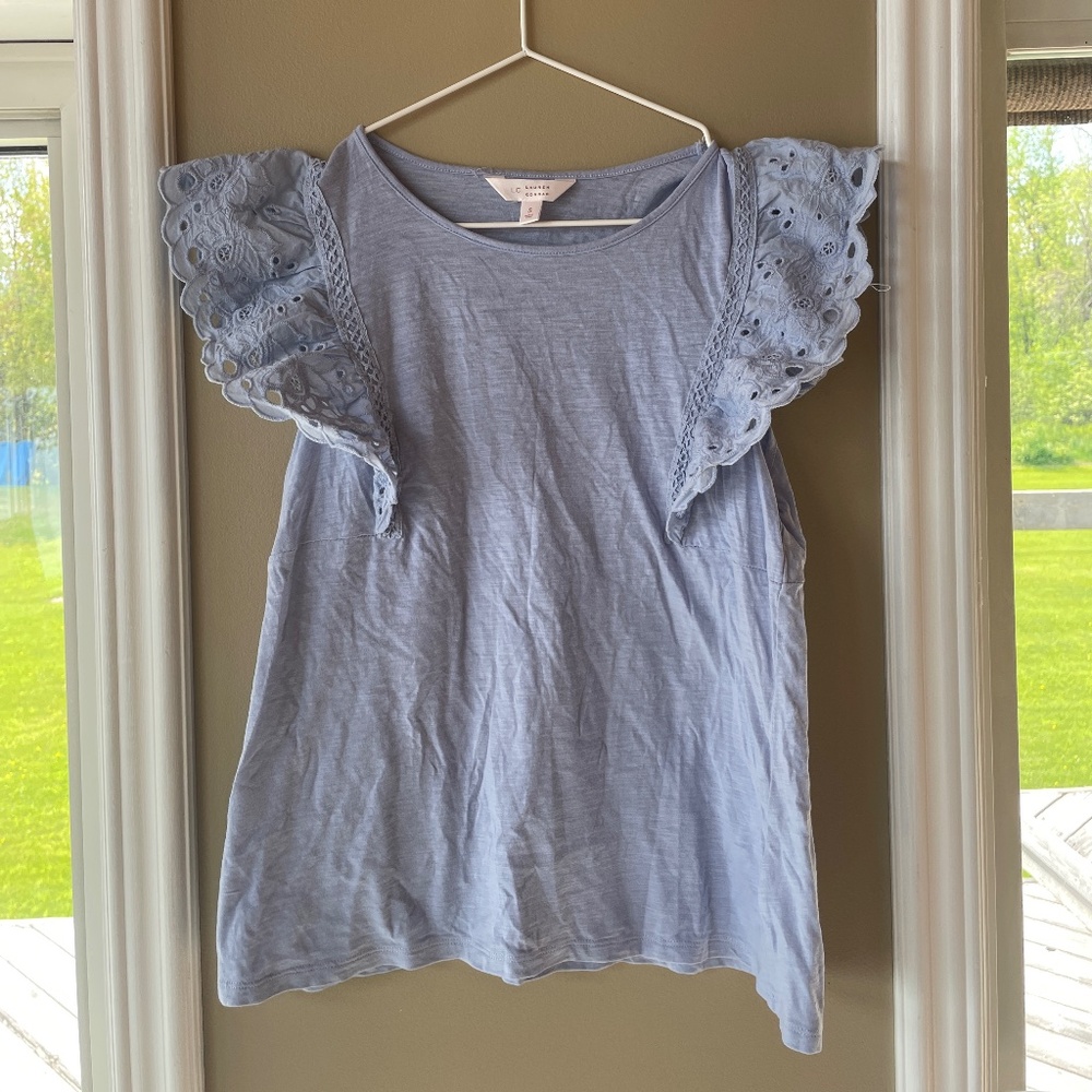 Blue top with frills on shoulder - Small